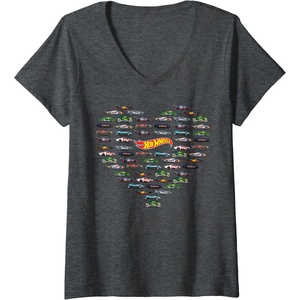 image:imageWomens Hot Wheels  Heart Shape Valentines Day VNeck TShirtDark Heather Grey