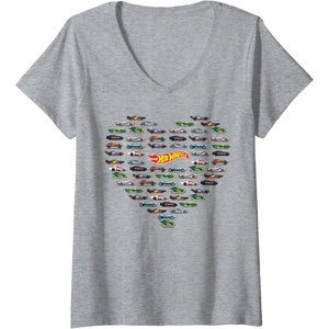 image:imageWomens Hot Wheels  Heart Shape Valentines Day VNeck TShirtHeather Grey