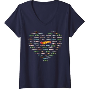image:imageWomens Hot Wheels  Heart Shape Valentines Day VNeck TShirtNavy Blue