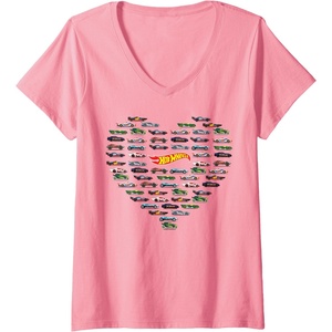 image:imageWomens Hot Wheels  Heart Shape Valentines Day VNeck TShirtPink