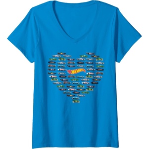 image:imageWomens Hot Wheels  Heart Shape Valentines Day VNeck TShirtSapphire Blue