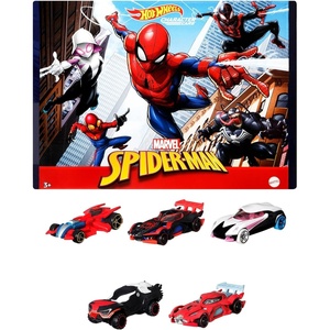 image:imageHot Wheels Marvel SpiderMan Toy Cars 5Pack in 164 Scale Set of 5 SpiderMan ProtoSuit SpiderMan Miles Morales SpiderGwen amp Venom