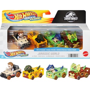 image:imageHot Wheels RacerVerse Set of 4 DieCast 164 Scale Toy Cars Optimized for Driving on Hot Wheels Tracks with Pop Culture Characters as DriversJurassic World