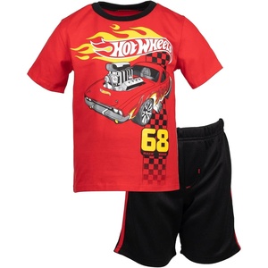 image:imageHot Wheels Boys Athletic 2Piece TShirt and Shorts Set Toddler to Big KidBlack  Red