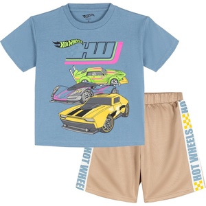 image:imageHot Wheels Boys Athletic 2Piece TShirt and Shorts Set Toddler to Big KidSteel Blue  Beige Taupe