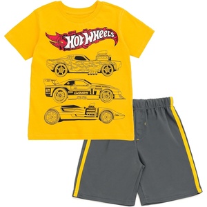 image:imageHot Wheels Boys Athletic 2Piece TShirt and Shorts Set Toddler to Big KidYellow  Gray