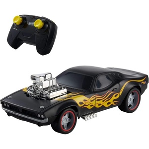 image:imageHot Wheels 116 Scale RemoteControl Rodger Dodger Toy Car  BatteryPowered RC Black Vehicle with YellowRed Flames amp SilverColored Wheels Booster Button for Speed